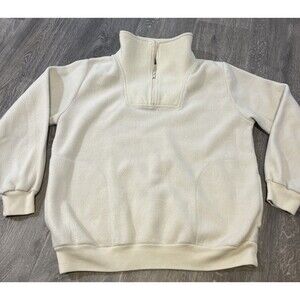 BOSS Hugo Boss Vintage Men’s 1/4 Zip Sherpa Fleece Front Pockets Off-White  XL